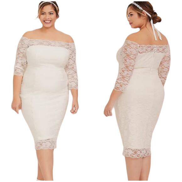 Torrid NWT Special Occasion Ivory Lace Off Shoulder Bodycon Dress Size 28 - Picture 1 of 14